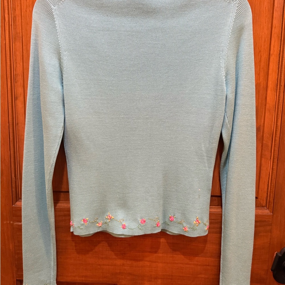 Ann Taylor Blue Knit Cardigan with Floral Embroidery - Picture 7 of 8